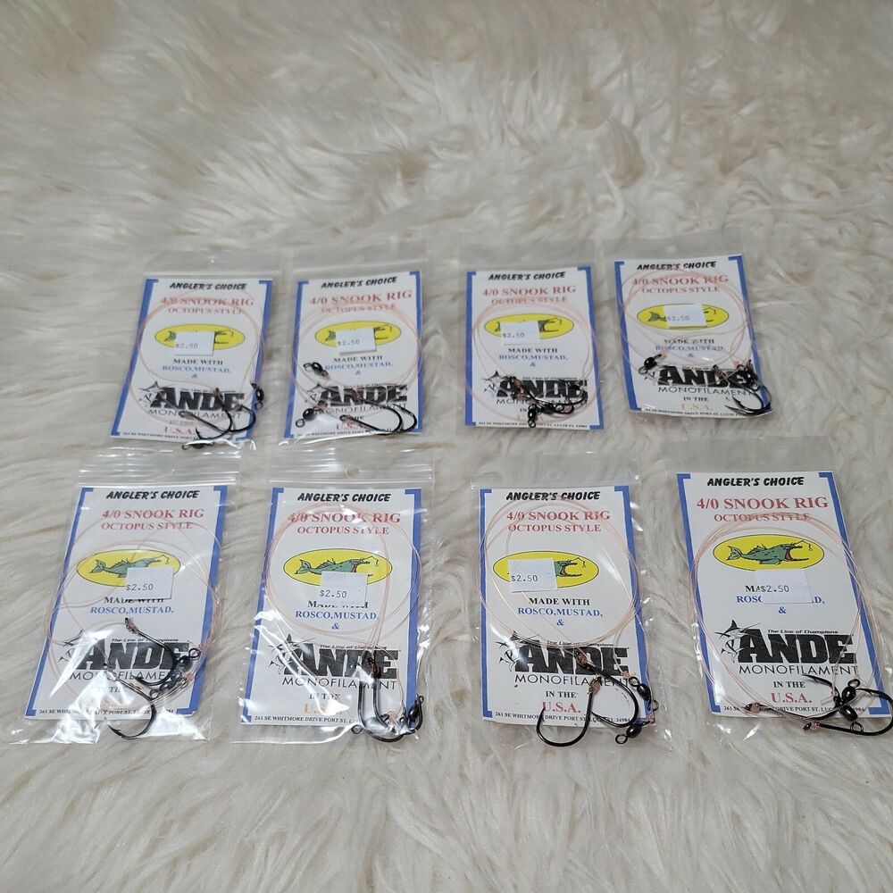Lot of 8 Ande Monofilament 2 Ct. Anglers Choice 4/0 Snook Rig Octopus Style USA